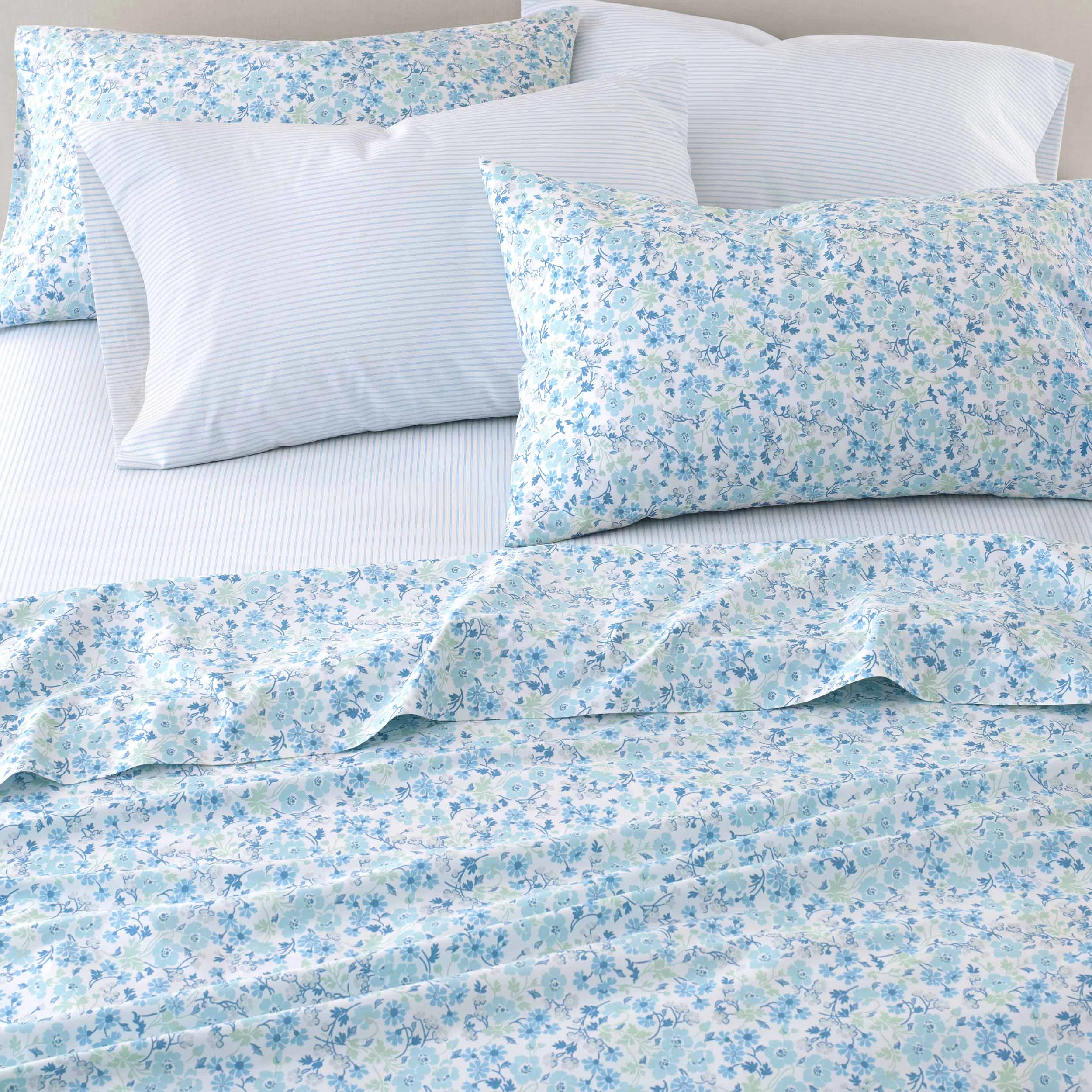 Laura Ashley Marissa 200 Thread Count Floral 100 Cotton Percale Sheet Set