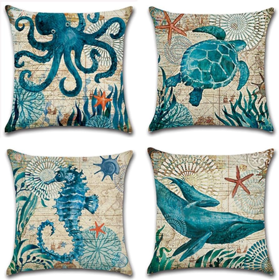 Ulove Love Yourself Mediterranean Style Throw Pillow Case Sea Theme Decorative Square Cotton Linen Coastal Cushion Cover For 18 X 18 Inch Pillow Inserts