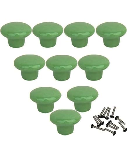 Mallofusa 32mm Cabinet Ceramic Round Pull Knobs For Drawer Dresser Kitchen Wardrobe Handles 10 Pcs Green