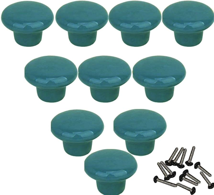 Mallofusa 32mm Cabinet Ceramic Round Pull Knobs For Drawer Dresser Kitchen Wardrobe Handles 10 Pcs Blue