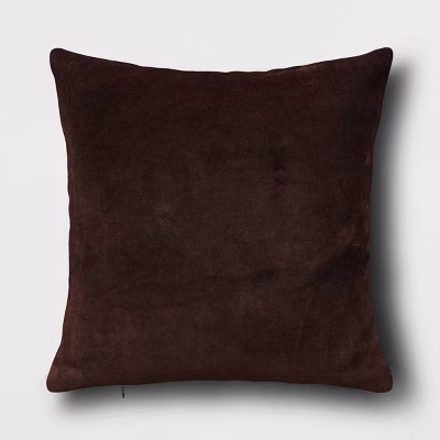 Washed Cotton Velvet Square Throw Pillow Dark Brown