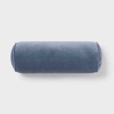Luxe Round Velvet Bolster Decorative Pillow Slate Blue