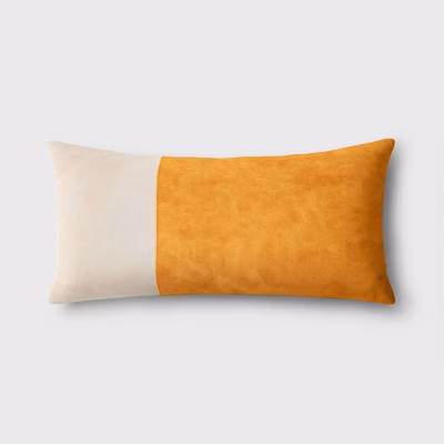 Oversized Colorblock Pieced Suede Lumbar Throw Pillow 