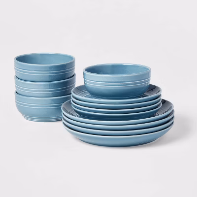 12pc Stoneware Westfield Dinnerware Set Blue 