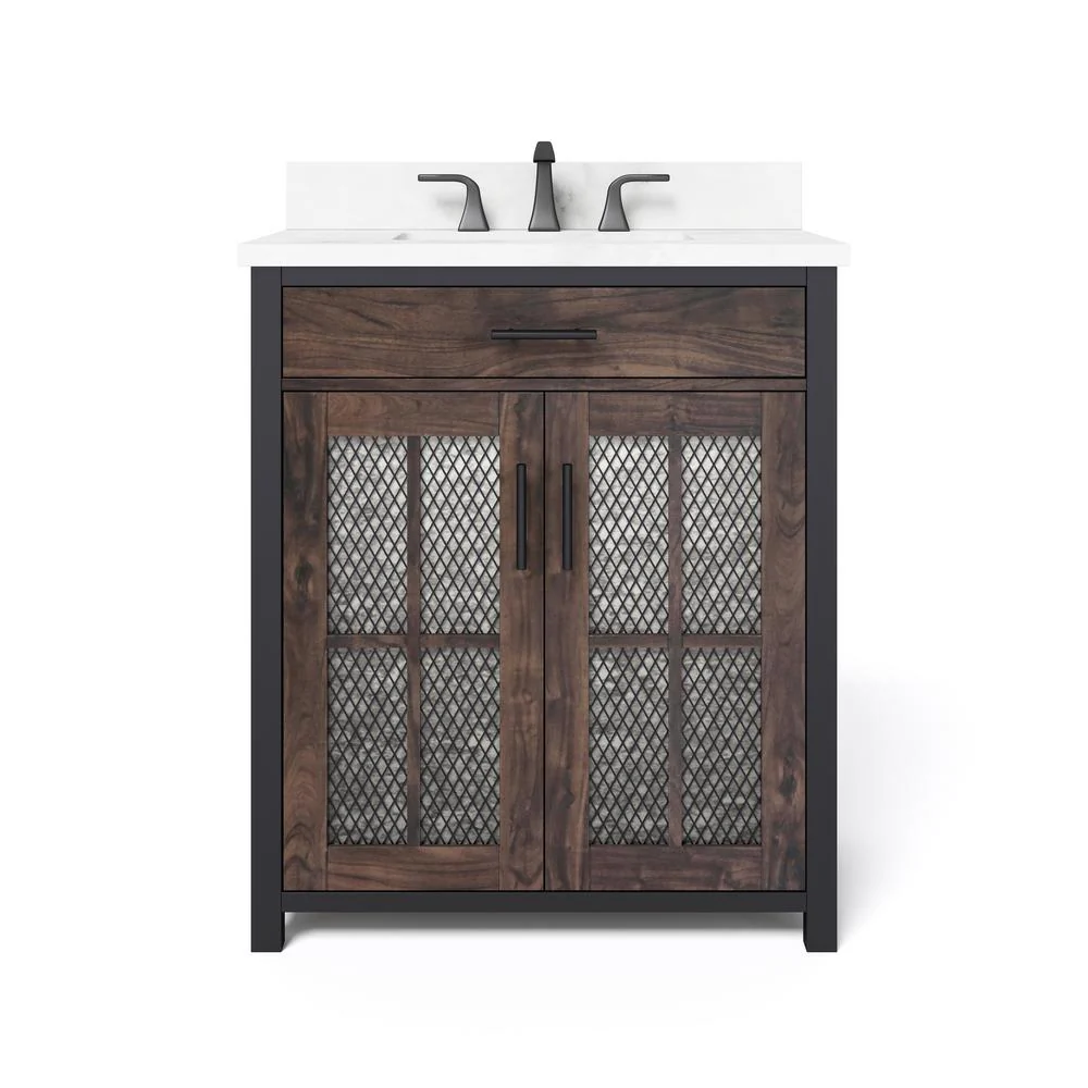 Drysdale 30 In. Wx 34.5 In. H Bath Vanity In Sable With Engineered Stone Vanity Top In Lgt Vein Carrera With White Basin