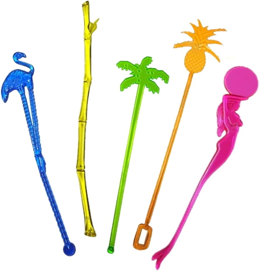 25 Assorted Tropical Luau Tiki Drink Stir Swizzle Sticks Bar - Palm Tree
