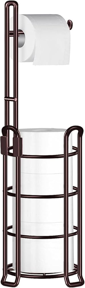 Tomcare Toilet Paper Holder Toilet Paper Stand And Dispenser For 4 Mega Rolls Metal Wire Free-standing Toilet Tissue Paper Roll Storage Shelf Bathroom Accessories Storage Organizer Bronze