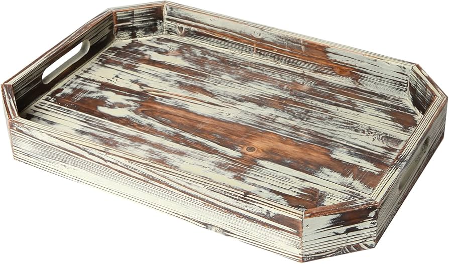 Mygift 16.5 Inch Torched Wood Decorative Tray
