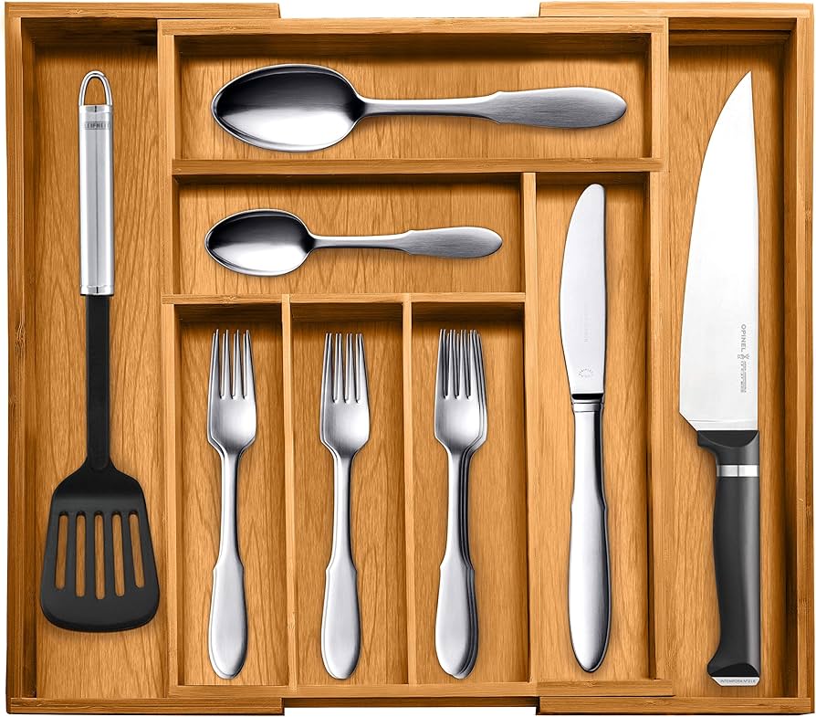 Bellemain Expandable Bamboo Drawer Organizer - Large Kitchen Utensil Holder For Cutlery