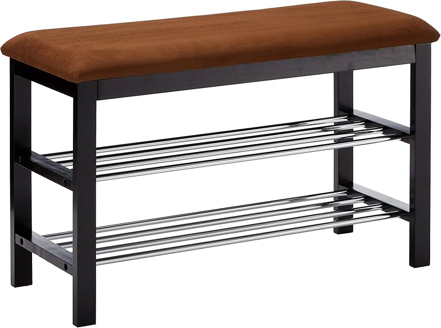 Black / Chocolate Micro Fabric Shoe Rack Storage Organizer & Hallway Bench : Home & Kitchen