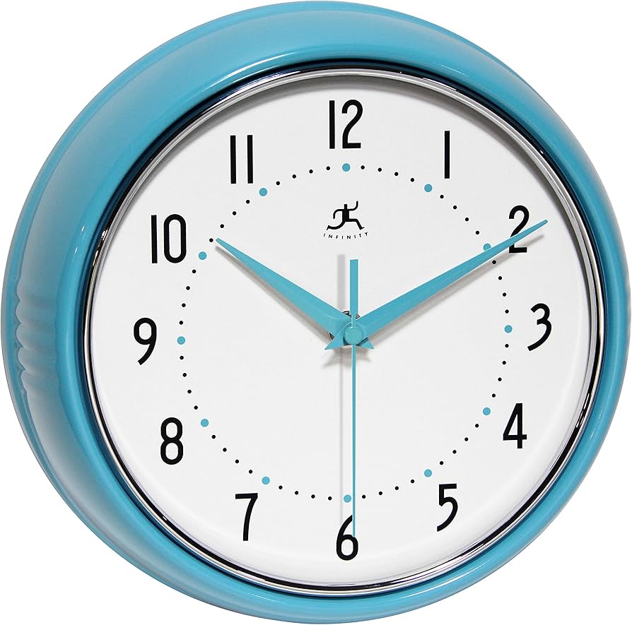 Infinity Instruments 10940-tqse Turquoise Retro 9-1/2-inch Metal Wall Clock : Home & Kitchen