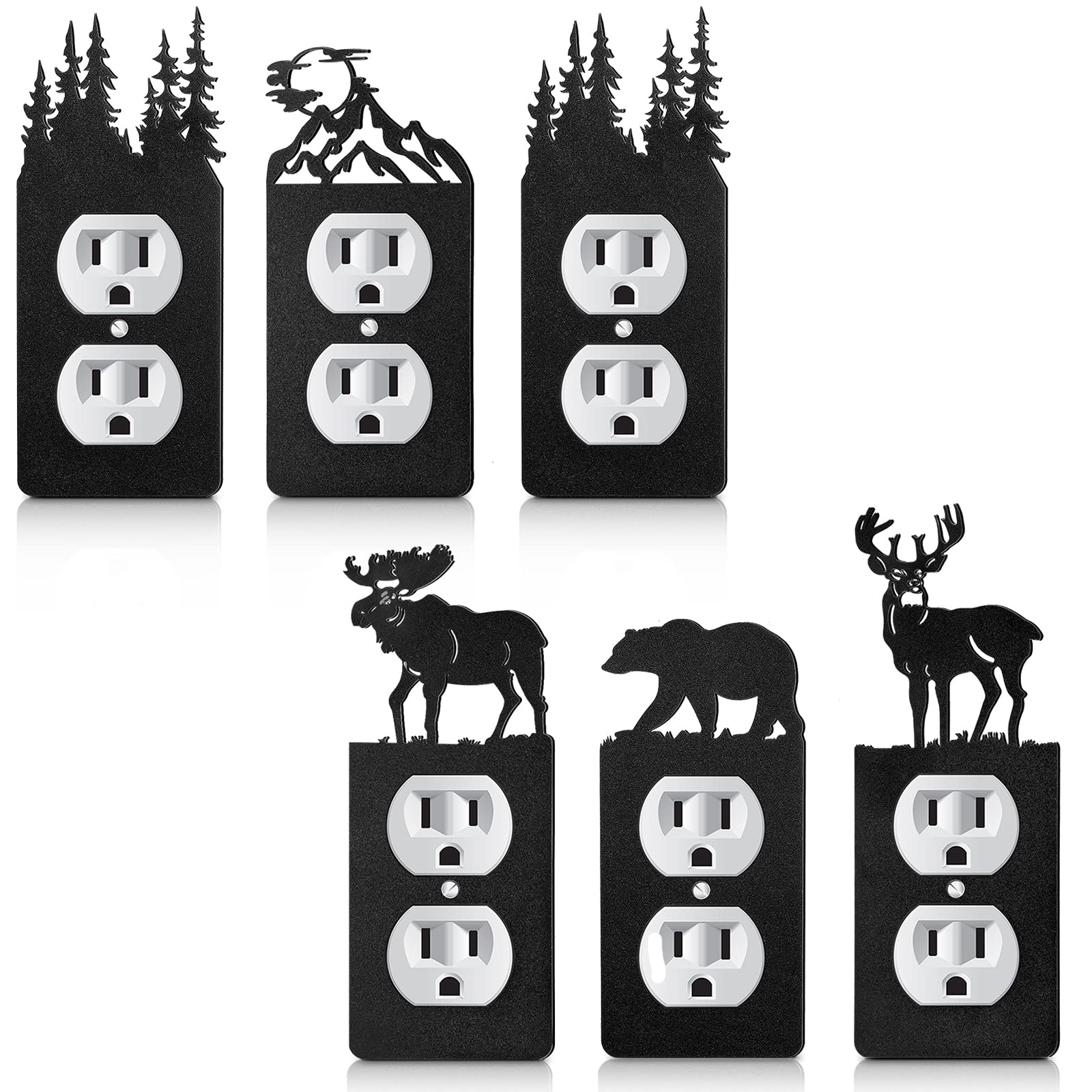 Lothee 6 Pcs Metal Bear Light Switch Cover Plate Moose Tree Mountain Elk Forest Outlet Switch Plate Toggle Outlet Wall Cover For Home(2.75 X 6.69 Inch