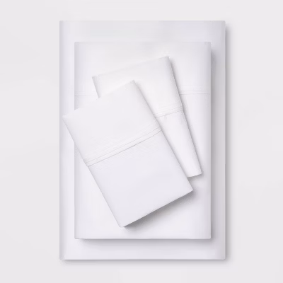 King Solid Performance 400 Thread Count Sheet Set White - Threshold™: Cotton Sateen, 4-piece, Oeko-tex Certified