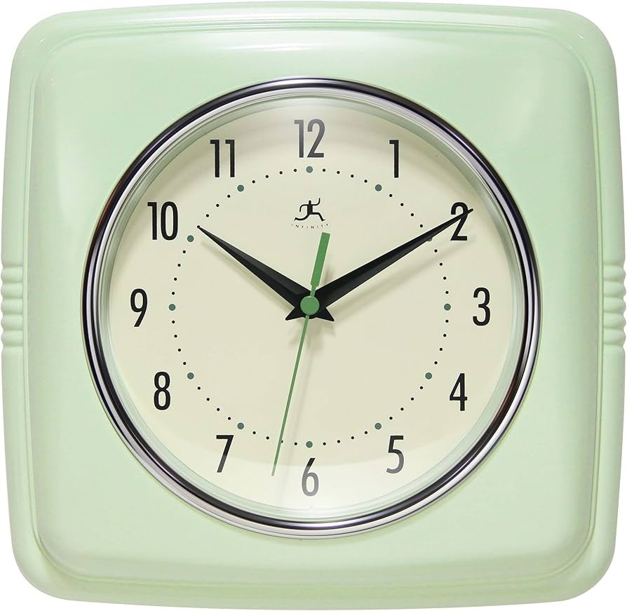 Infinity Instruments Retro Wall Clock – 9-inch Square Silent Non-ticking Mid-century Modern Clock – Vintage Decorative Wall Clock For Kitchen