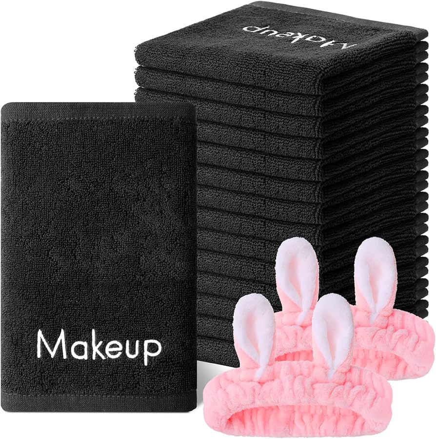 30 Pcs Makeup Remover Cloths Bulk Microfiber Facial Towels Reusable Cotton Absorbent Makeup Washcloths Soft Drying Cleansing Towel With 2 Spa Headbands For Clean And Make Up