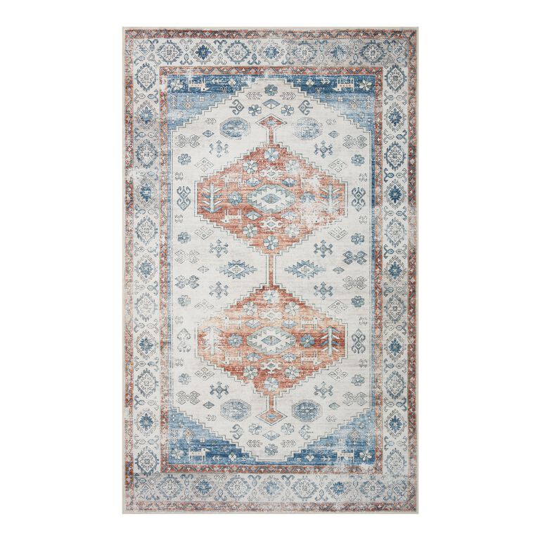 Niko Blue And Rust Distressed Washable Area Rug