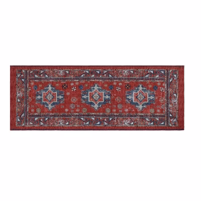 60" X 22" Vintage Persian Medallion Kitchen Runner Rug Red - Threshold™: Traditional Oriental Flat Pile, Fade-resistant