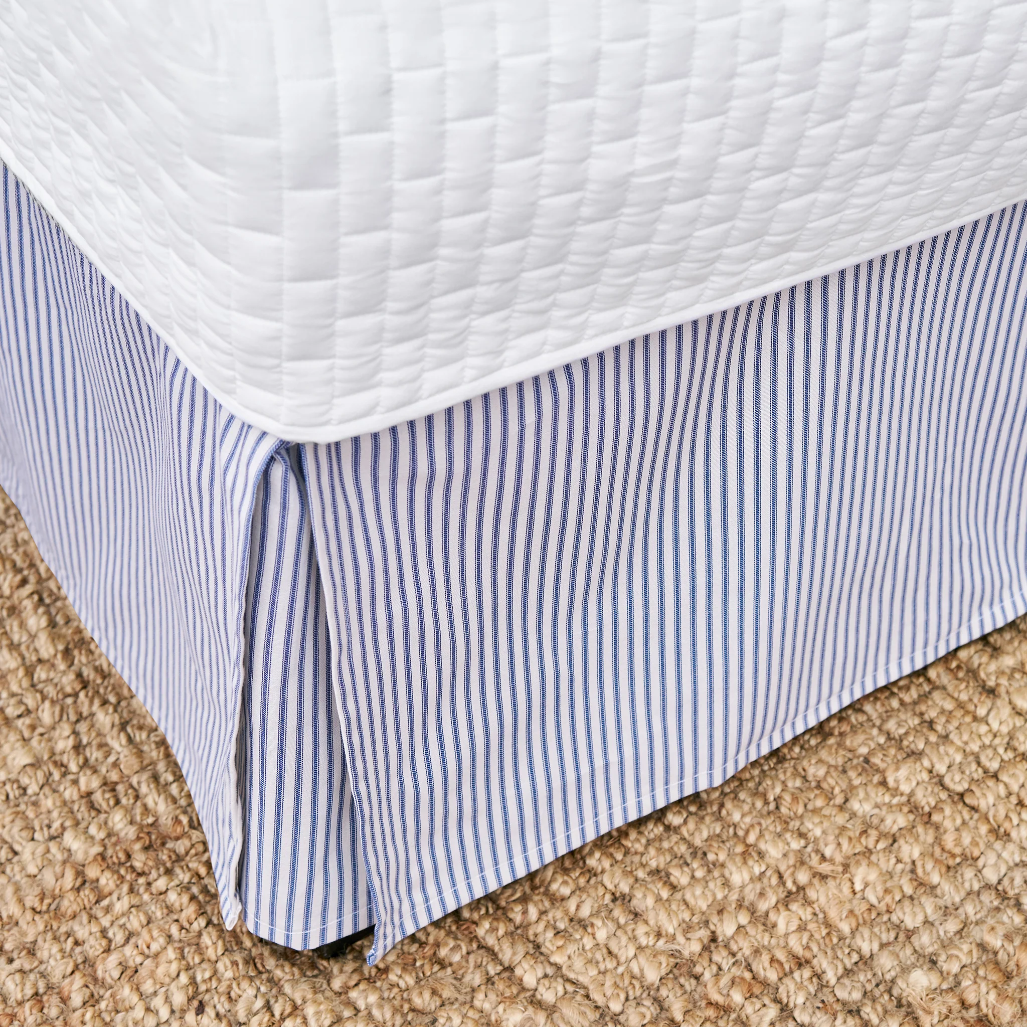 Navy Blue Ticking Stripe Bedskirt | Twin, Full, Queen, King, Cal King