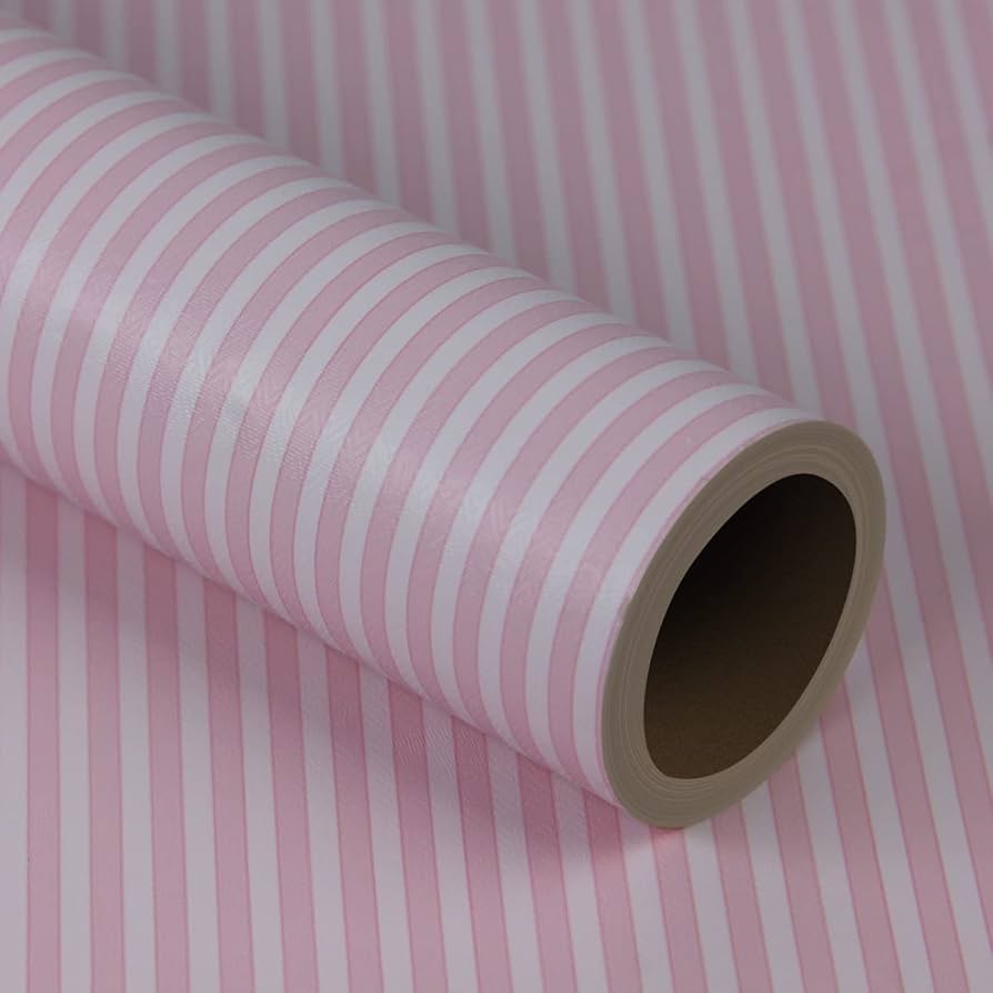 Pink And White Stripe Contact Paper
