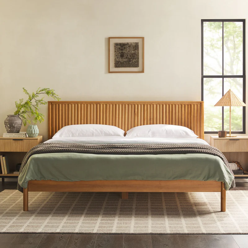 Reeded Solid Wood Bed