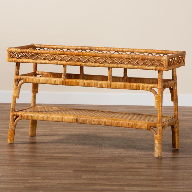 Bayou Breeze Bali Pari Savitri Modern Bohemian Natural Rattan 2 Tier Console Table