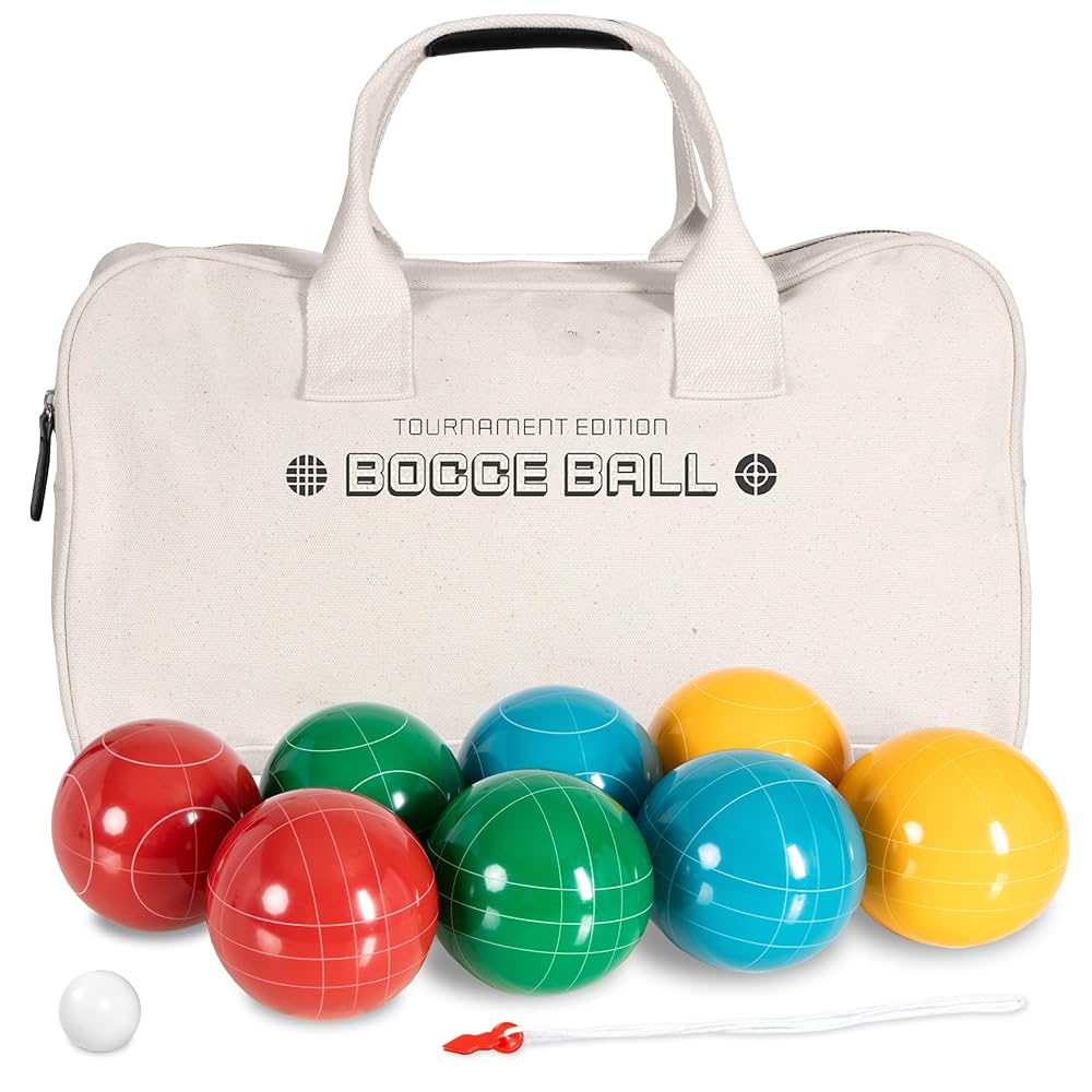 Play Platoon Bocce Ball Set Regulation Size Game Set - 107mm With 8 Hard Polyresin Premium Balls