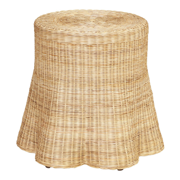 Manado Round Natural Rattan Scalloped Base End Table