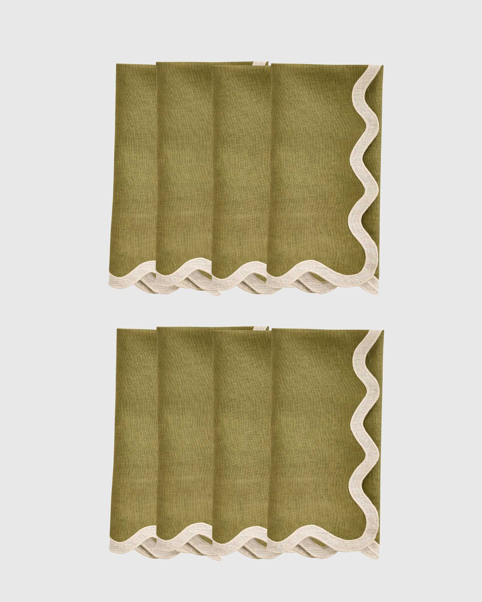 European Linen Scallop Edge Napkins (set Of 8) In Olive/flax