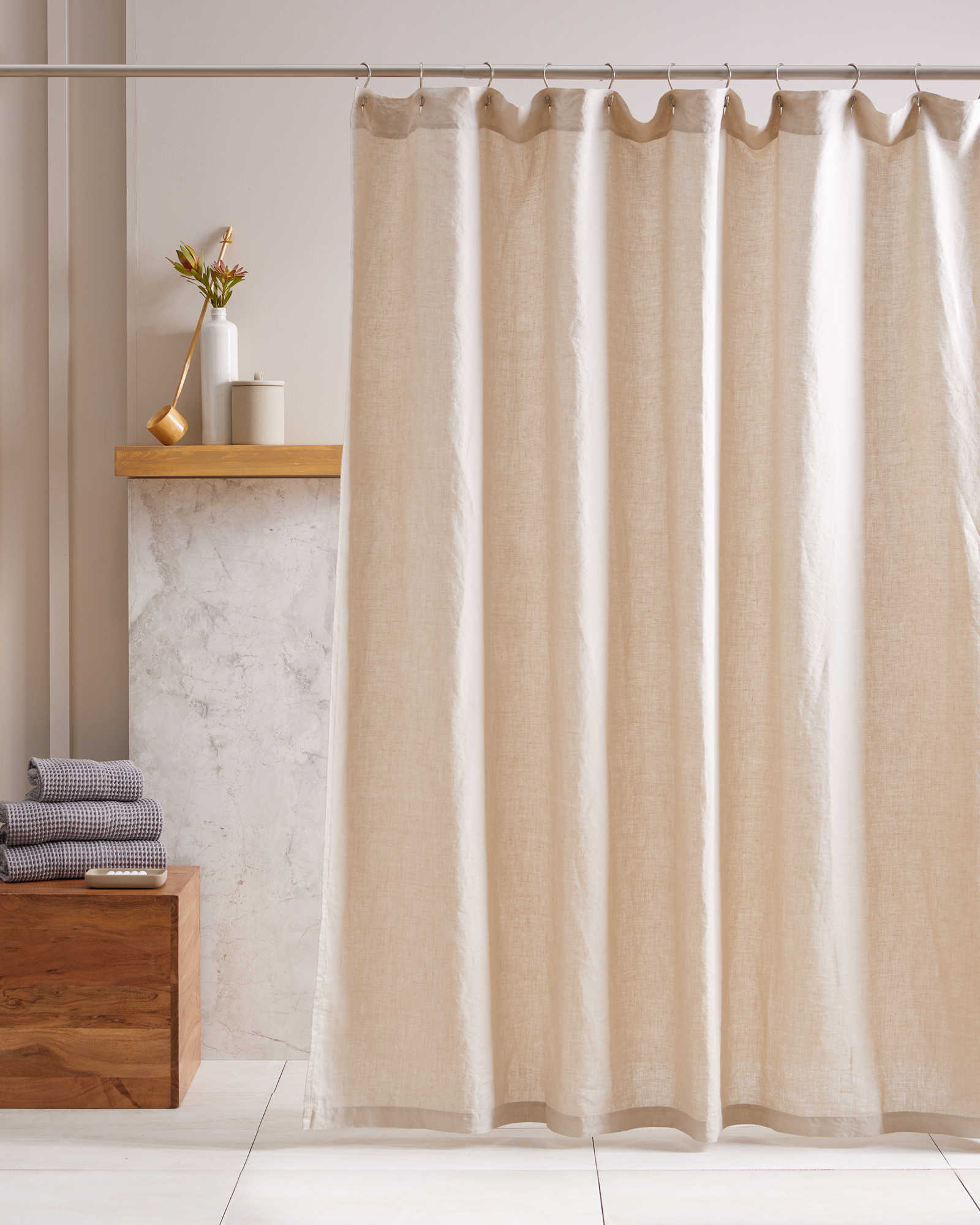 European Linen Shower Curtain In Beige