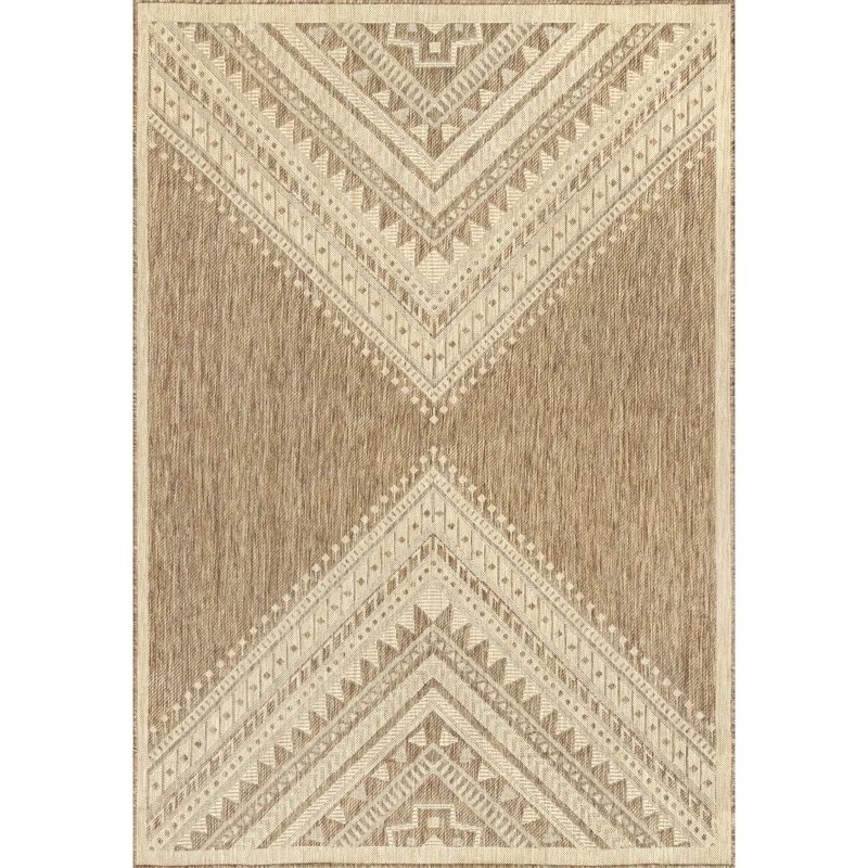 Alsie Southwestern Geometric Power Loomed Beige Indoor/Outdoor Patio Rug