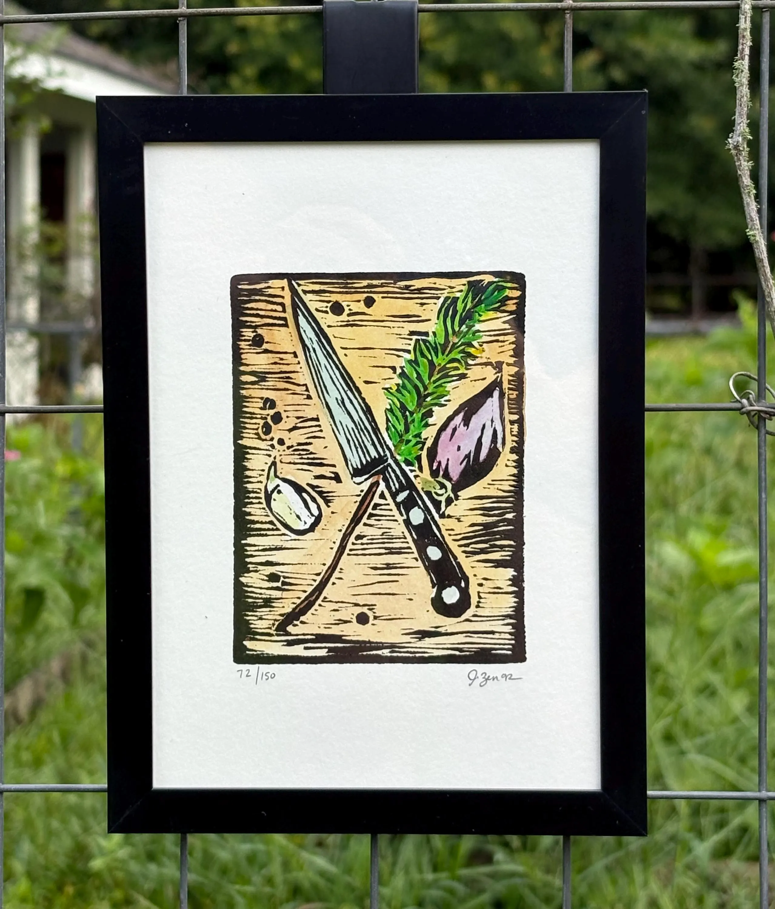 Knife And Herbs Block Print