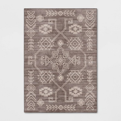 7'x10' Washable Global Persian Style Area Rug Gray - Threshold™: Traditional Geometric Tufted Medium Pile, Skid-resistant