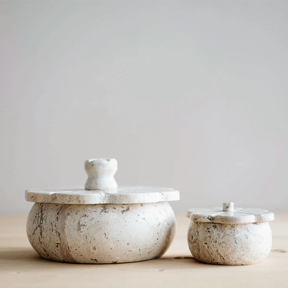 Lidded Travertine Petal Box Large