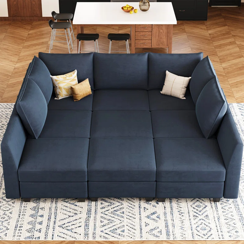 Allinson 10-Piece 87'' Wide Velvet Modular Freely Combined Sofa Bed Large Sleeper Variable U Shaped Sectional Sofa Storage Couch
