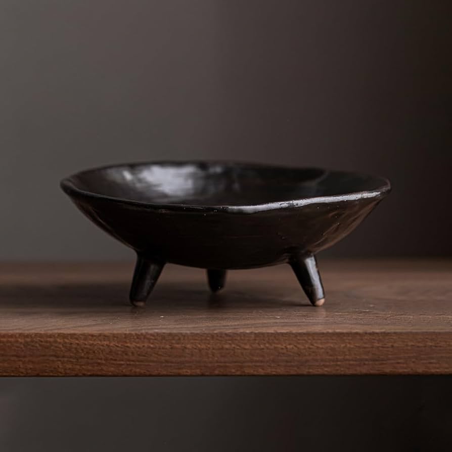 Cilymon Retro Mini Tripod Black Decorative Bowl - 6 Inch Handmade Multi-use Ceramic Tray For Snacks
