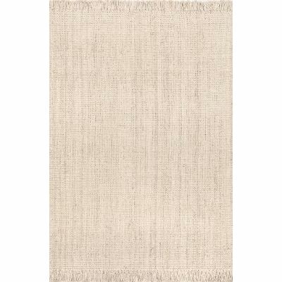 Nuloom 2x3 Daniela Jute Tassel Hand Woven Indoor Area Rug, Off White, Solid Chunky Farmhouse Design, Natural Fiber Bedroomliving Room