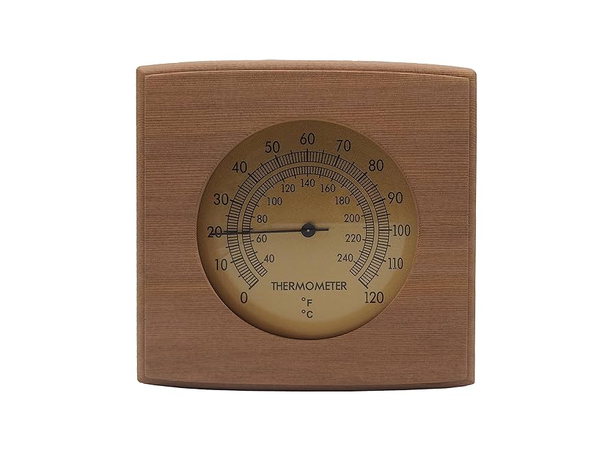 Hse Cedar Sauna Thermometer - Mechanical Thermometer With Minimalist Design And Glass Dials : Patio