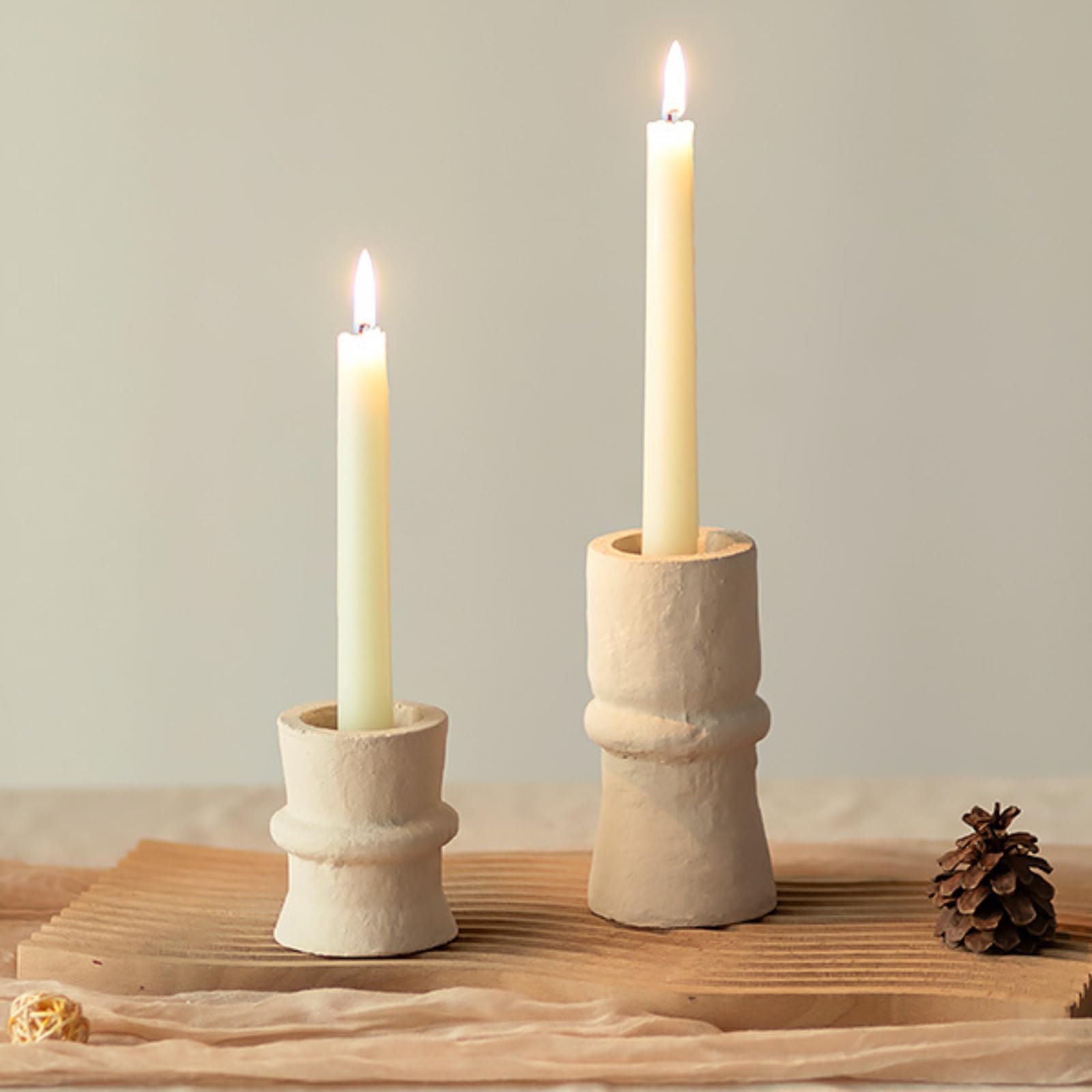 Romadedi Candlestick Holders Boho Decor: Taper Candle Holders Paper Mache For Living Room Modern Decorations White Candle Stick Dining Table Centerpiece Fireplace Home Decoration Beige : Home & Kitchen