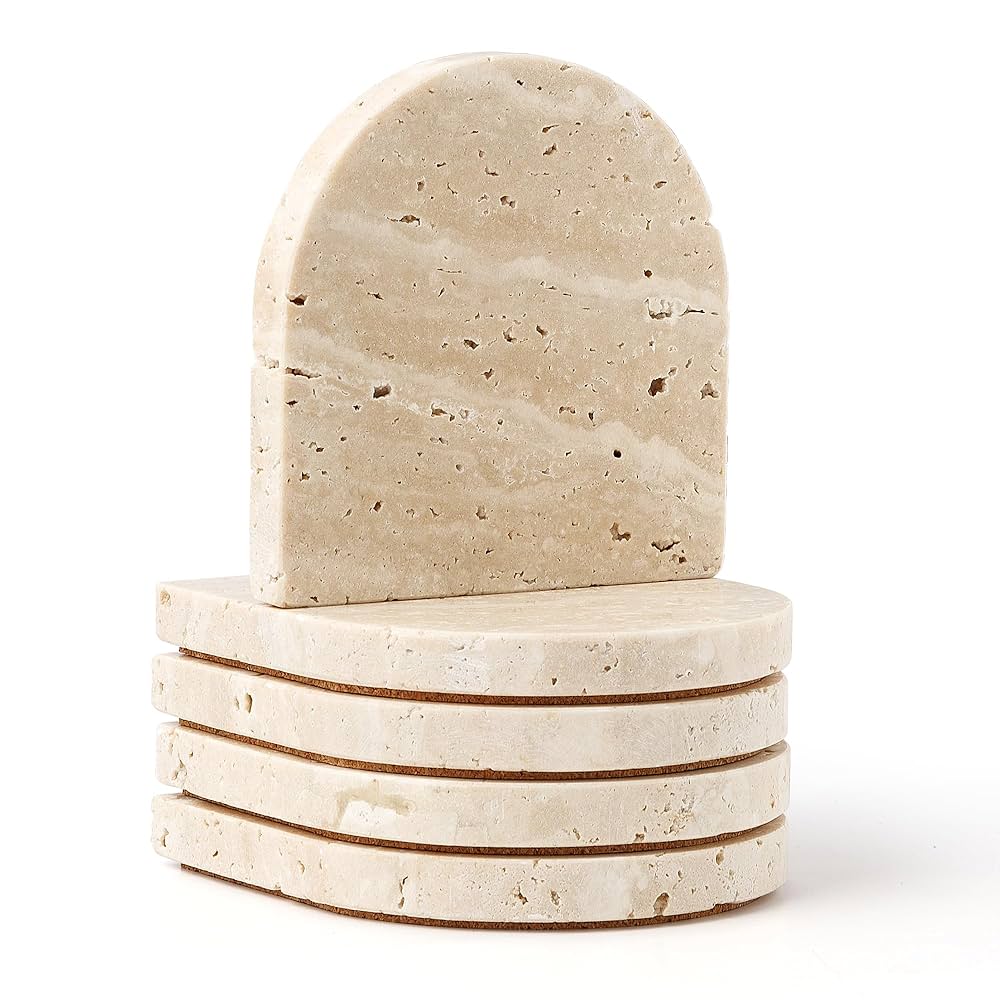 Worhe Marble Coaster For Drinks Set Of 5 Natural Travertine Coasters For Home Decor Coffee Table