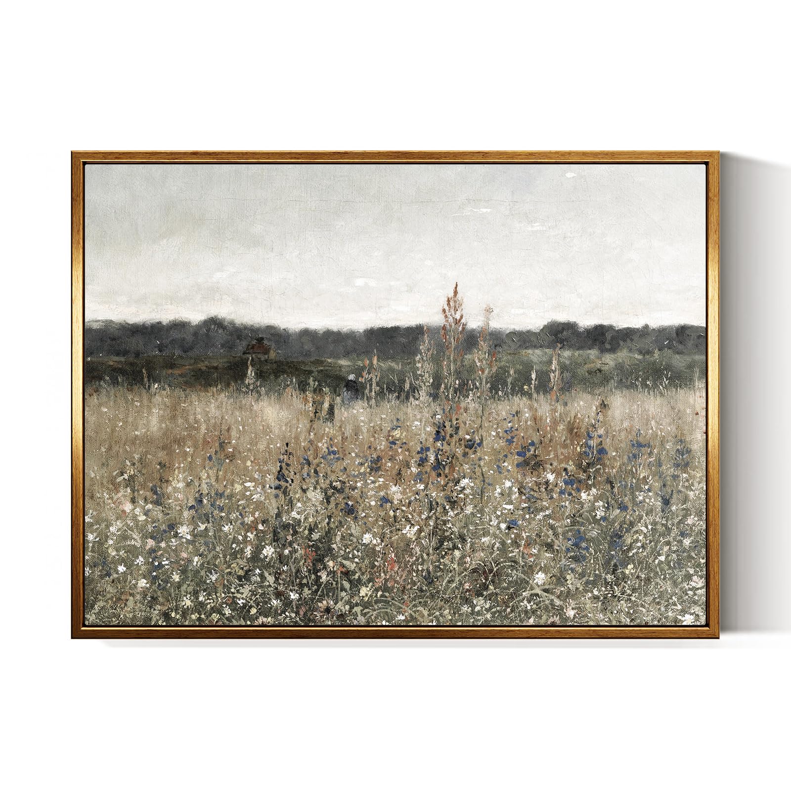 Insimsea Golden Framed Vintage Canvas Wall Art Wildflower Field 12x16in