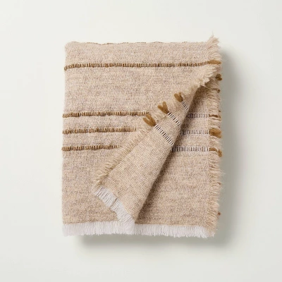Cozy Stripe Throw Blanket Sour Cream/tan - Hearth & Hand™ With Magnolia