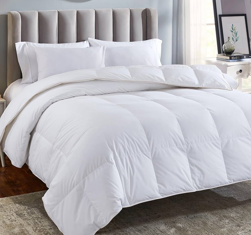 California Design Den Natural White Down Cluster Waterfowl Feather Comforter Queen Size - Soft & Fluffy All-season 46 Oz Fill Weight