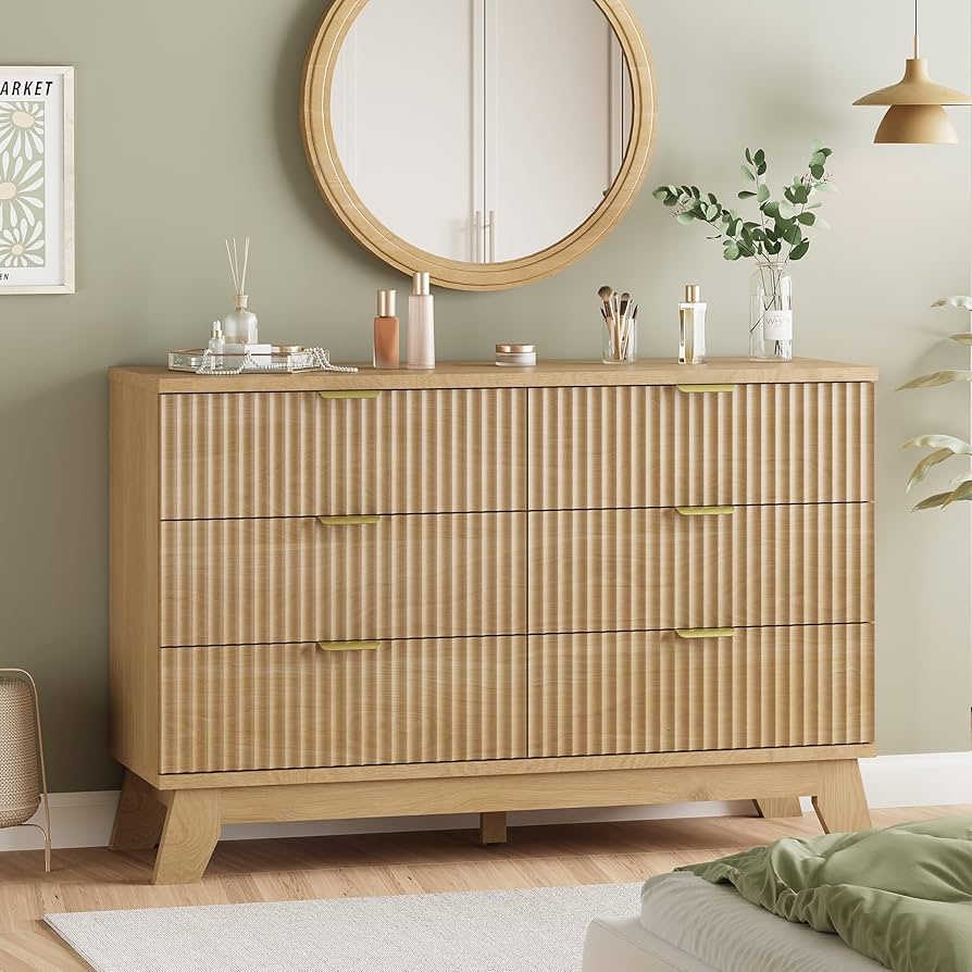 Fluted 6 Drawers Dresser For Bedroom