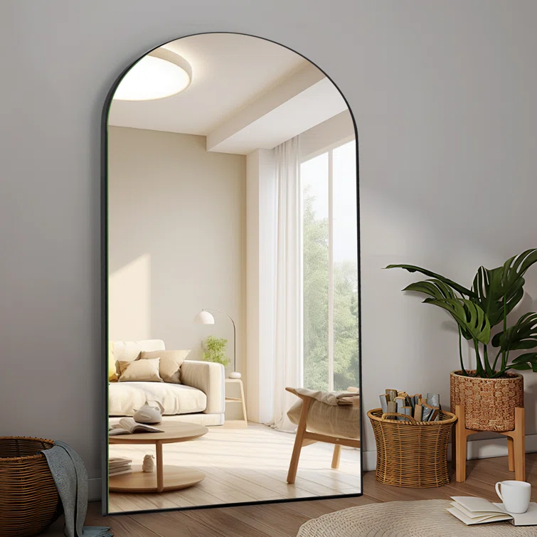 Latitude Run Leeron Oversized Arch Solid Wood Floor Mirror With Stand