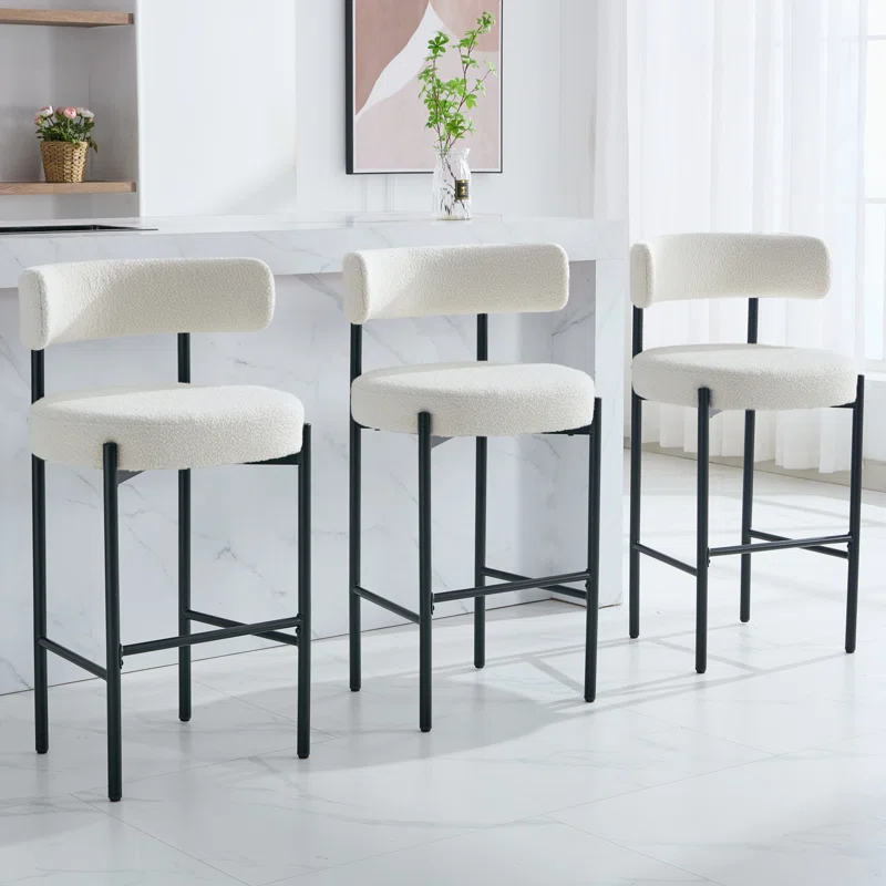 Latitude Run 28 Boucle Upholstered Metal Counter Stool