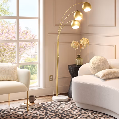 75.5"x29.5" Span 3-head Metal Globe Floor Lamp Brass - Threshold