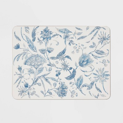 Cork Floral Placemat Blue - Threshold™: Botanical Rectangle For Kitchen Table, Traditional Style, Spot Clean, Multicolored