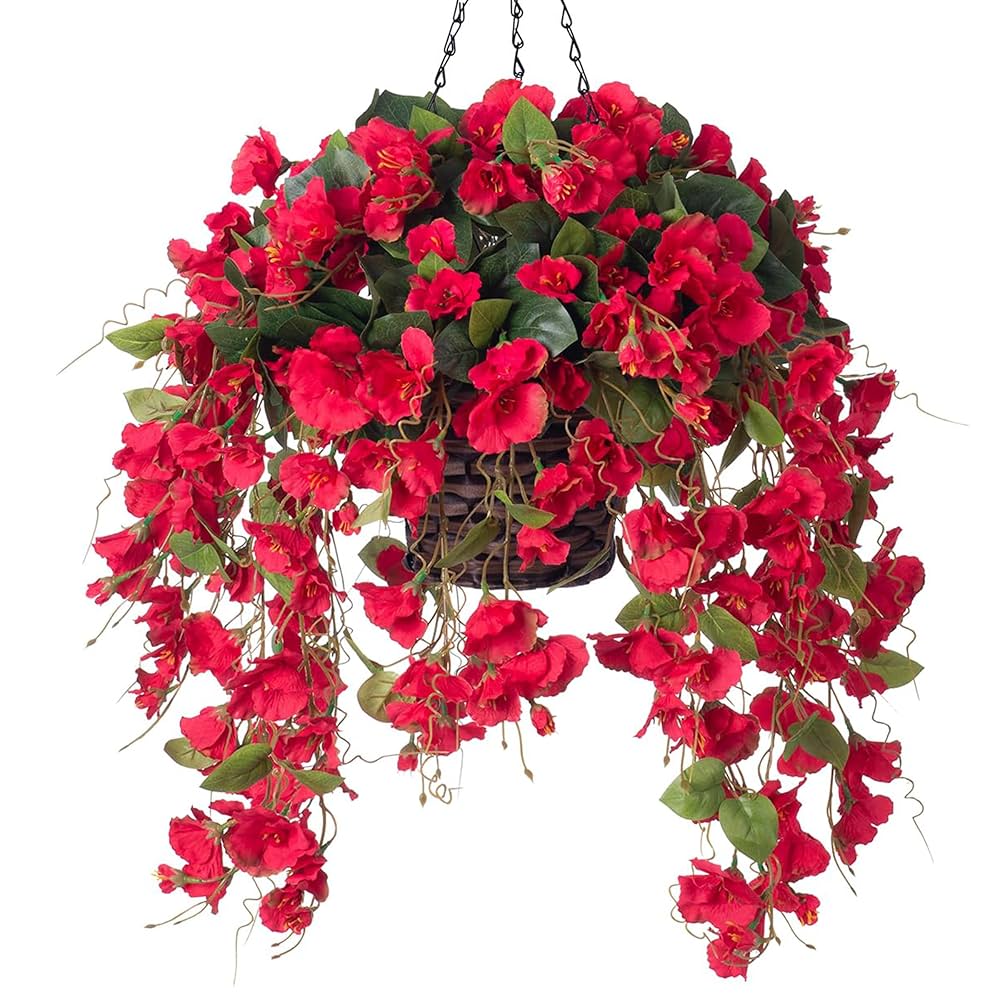 Artificial Fake Hanging Hibiscus Flowers Plants Baskets For Outdoor Decor