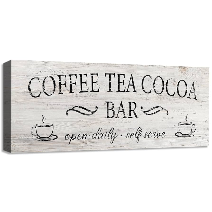 Soothan Coffee Tea Cocoa Bar Sign Decor Farmhouse Wall Plaque With Wood Grain Retro Cafe Canvas Prints For Bar Decor Open Daily Self Serve Kitchen Cafe Pub Nook Decoration Accessories 6"x17" : Home & Kitchen