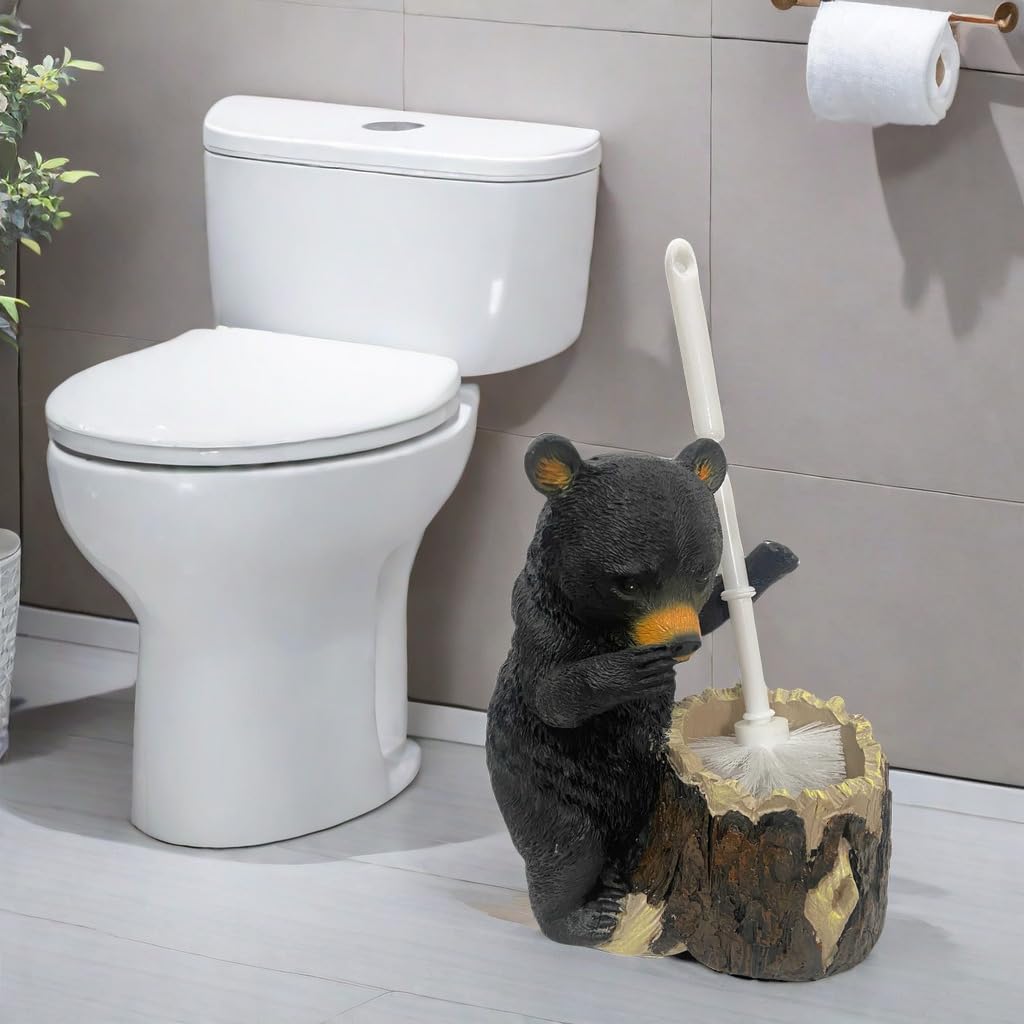 Bgbwbfbr Whimsical Black Bear Toilet Brush Holder Set - Unique Cub Shape
